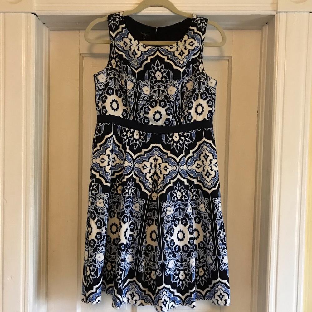 Talbots porcelain print blue & white dress, 8P